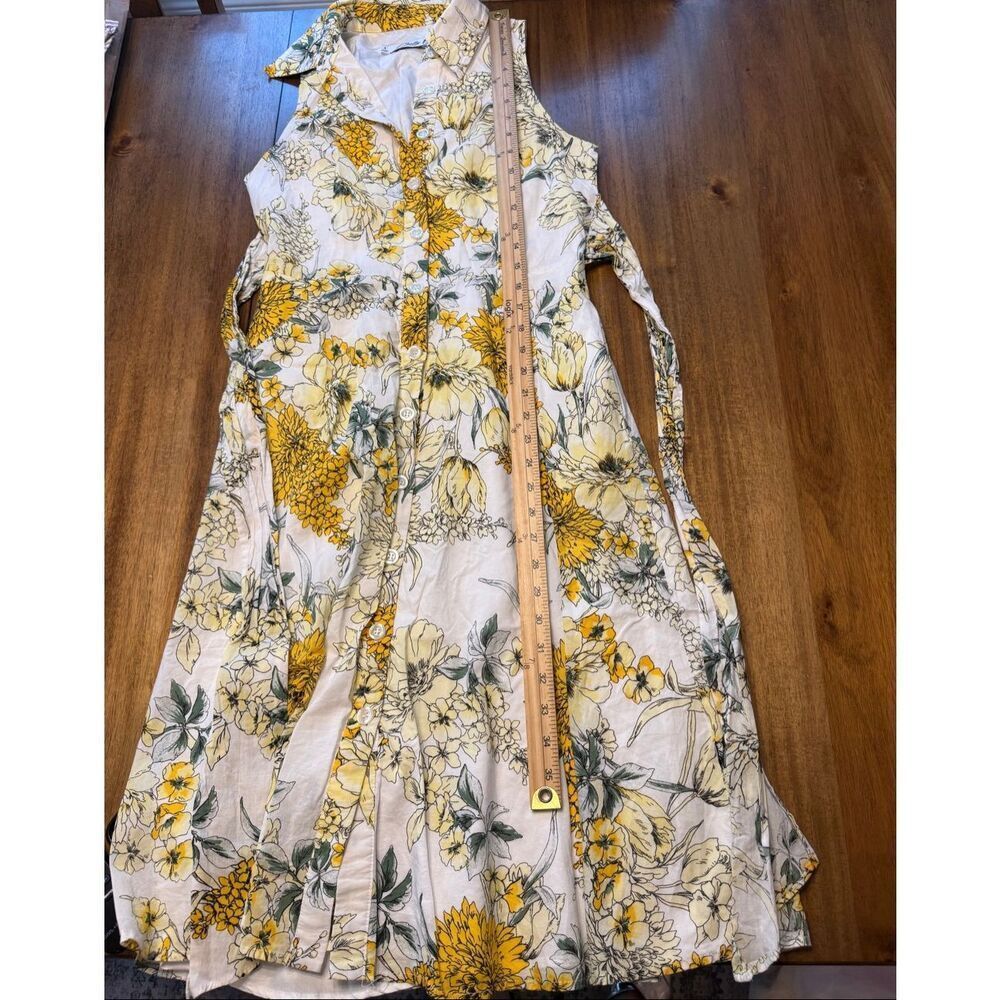 Chetta B Womens Sleeveless Floral Print Button Front A Line Dress Yellow Size 4 - Picture 7 of 7